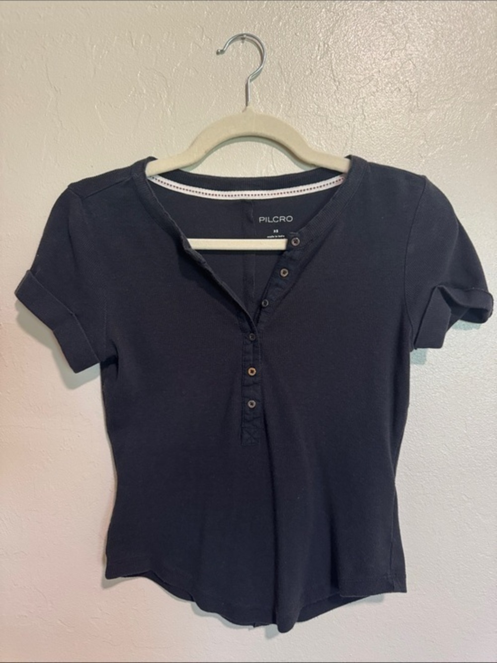 Anthropologie Pilcro Black Short Sleeve Henley Tee XS
